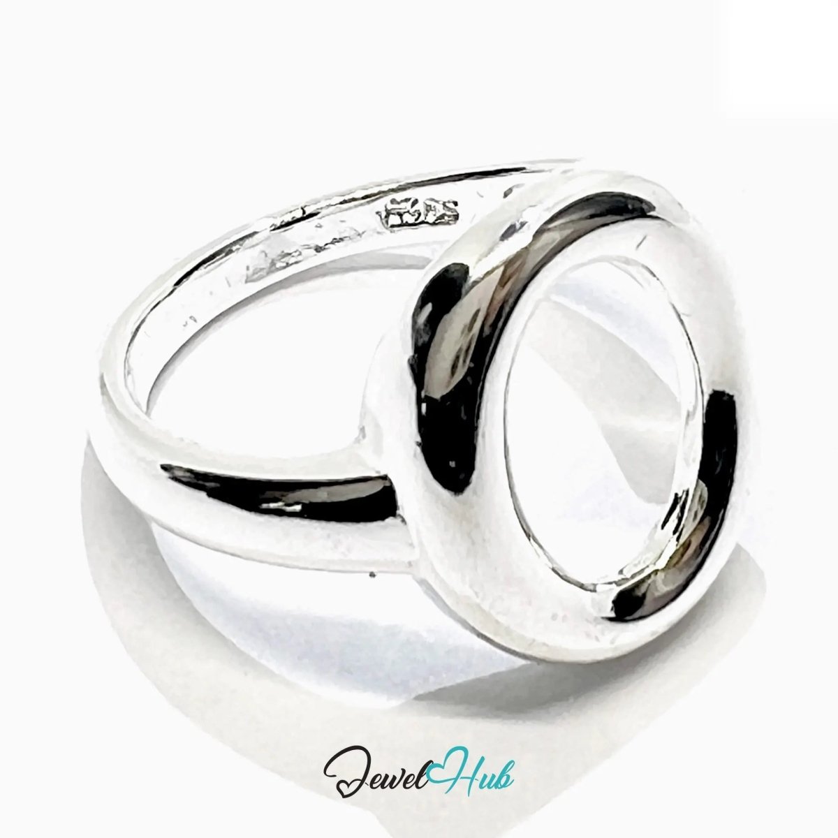 925 Silver Oval Loop Ring – Adjustable MNO, Polished Finish, Symbolic Open Design, Gift - Ready Packaging - JewelHub.co.uk
