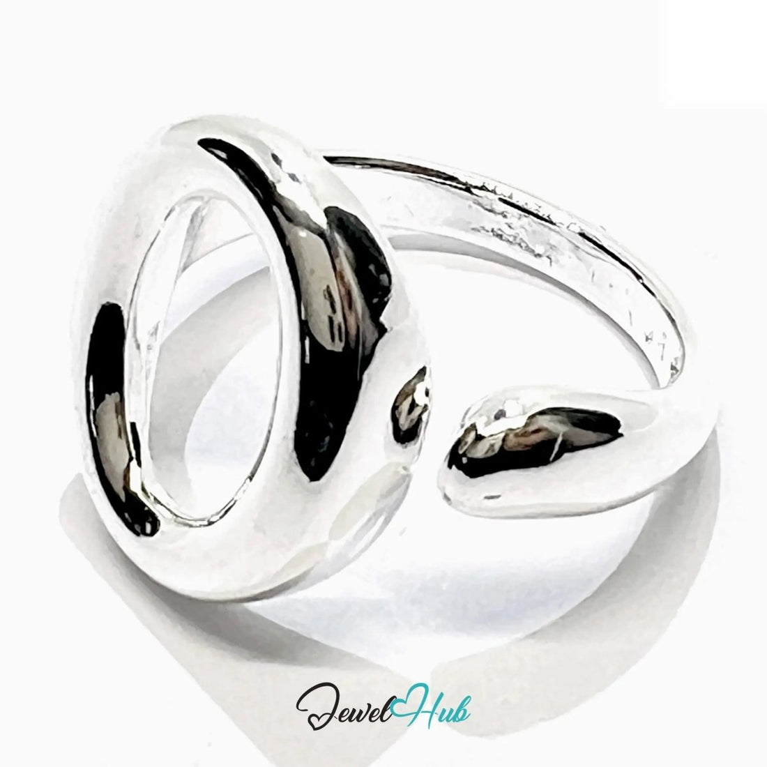 925 Silver Oval Loop Ring – Adjustable MNO, Polished Finish, Symbolic Open Design, Gift - Ready Packaging - JewelHub.co.uk