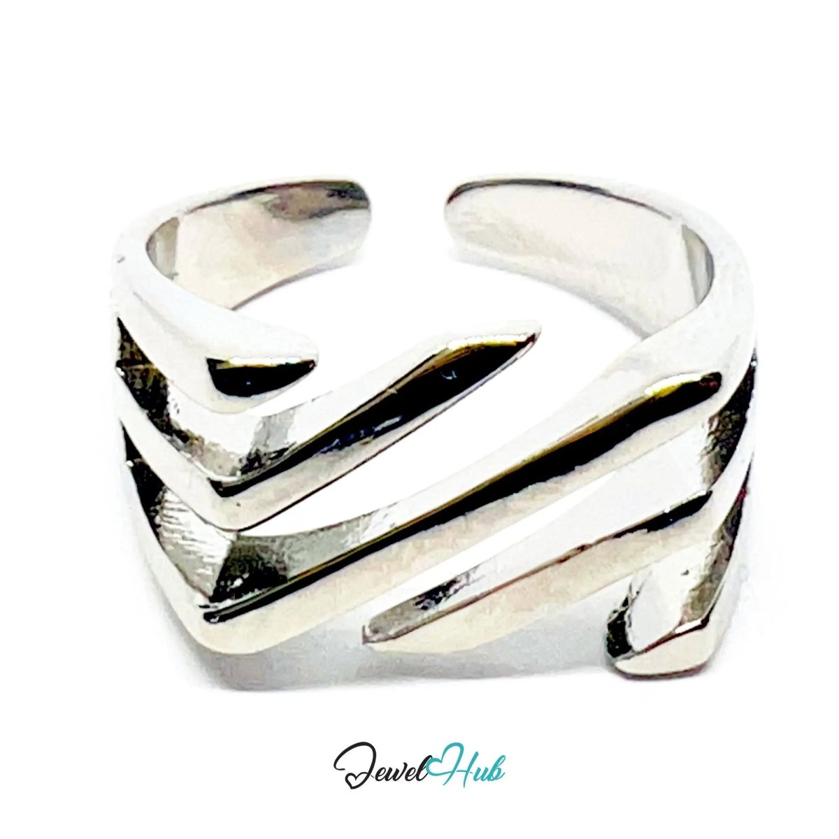 925 Silver Ring · Diagonal Groove Texture · UK N - O - P · US 7–8.5 · 4.18g · Hallmarked · Sculptural Finish - JewelHub.co.uk