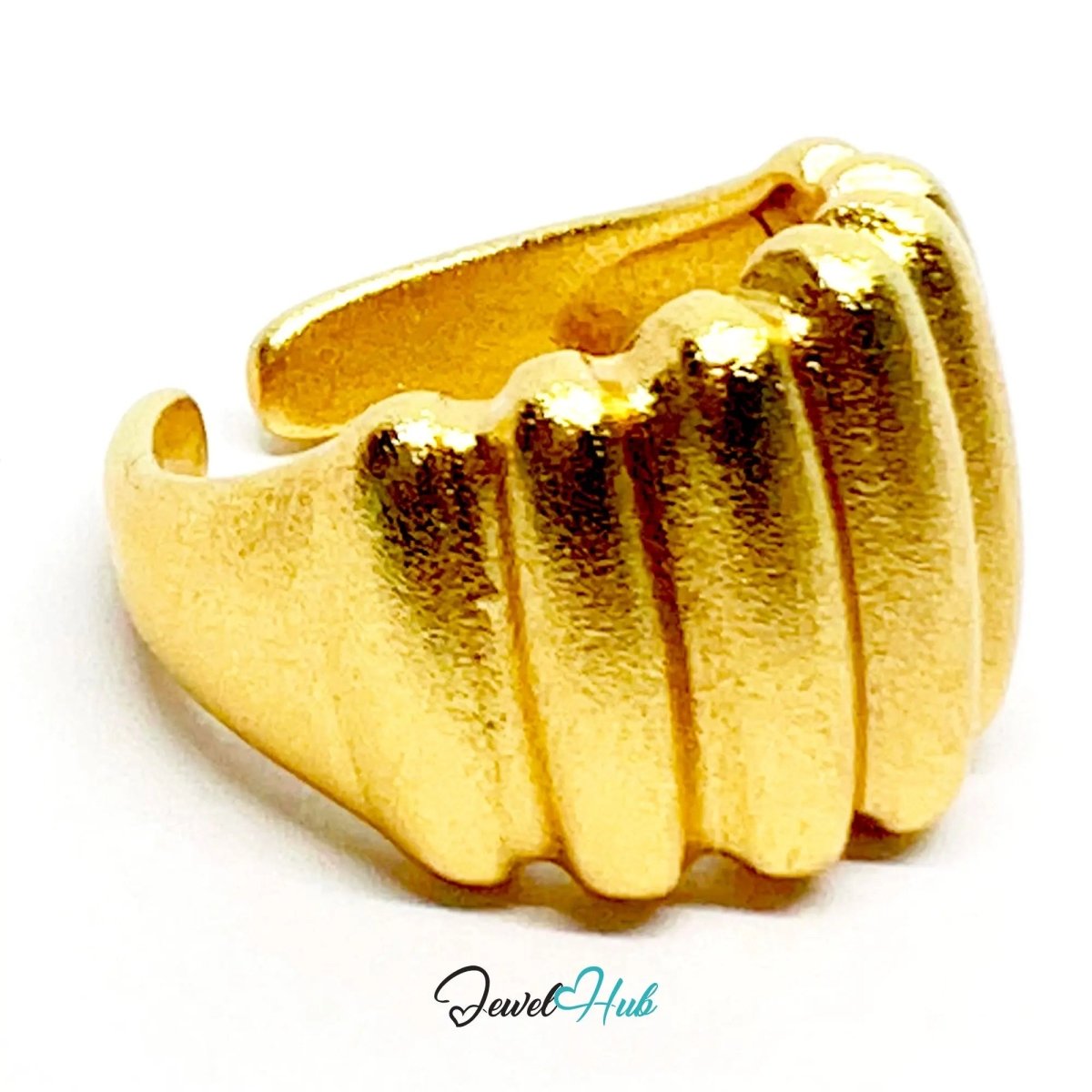 925 Silver Ring · Gold - Plated Ribbed Texture · UK M - N - O · US 6.5–8 · 6.48g · Hallmarked - JewelHub.co.uk