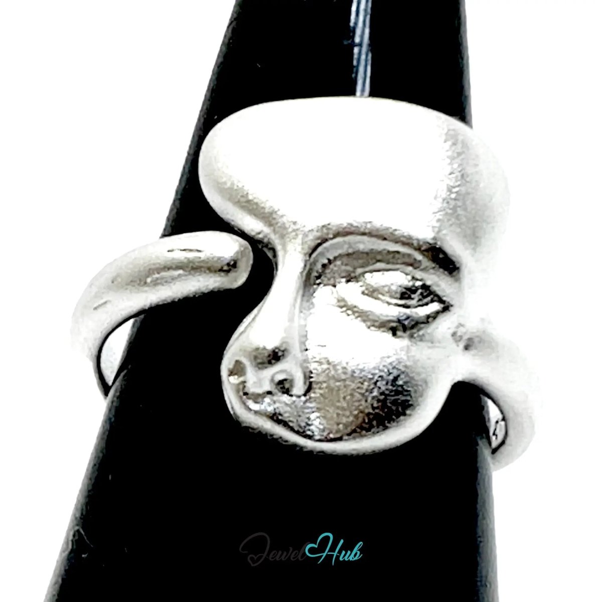 925 Silver Ring (Hallmarked) Abstract Face · UK M - N - O · US 6.5–8 · 3.68g - JewelHub.co.uk