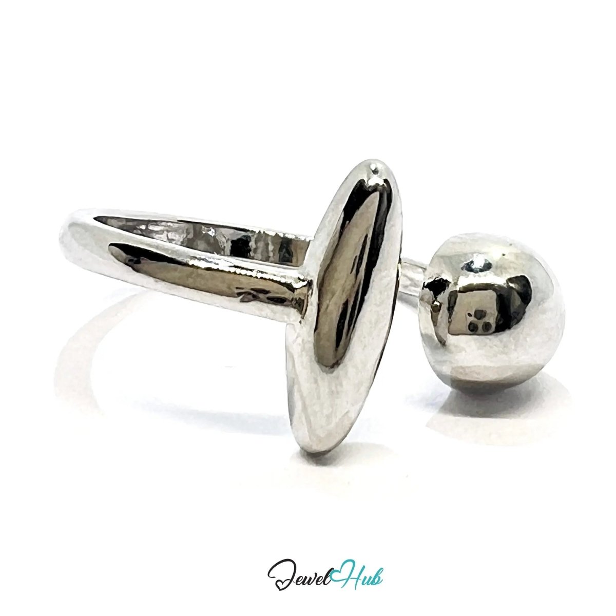 925 Silver Ring (Hallmarked) Ball & Oval Open - End Design | 2.6g | Adjustable UK M - N - O - JewelHub.co.uk