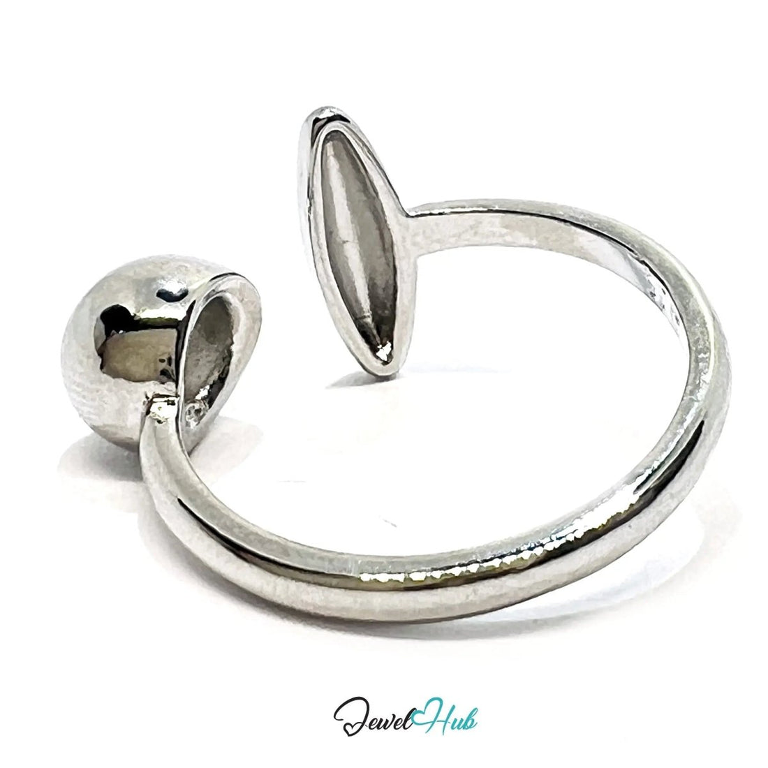 925 Silver Ring (Hallmarked) Ball & Oval Open - End Design | 2.6g | Adjustable UK M - N - O - JewelHub.co.uk