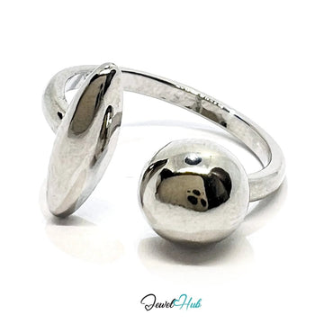 925 Silver Ring (Hallmarked) Ball & Oval Open - End Design | 2.6g | Adjustable UK M - N - O - JewelHub.co.uk