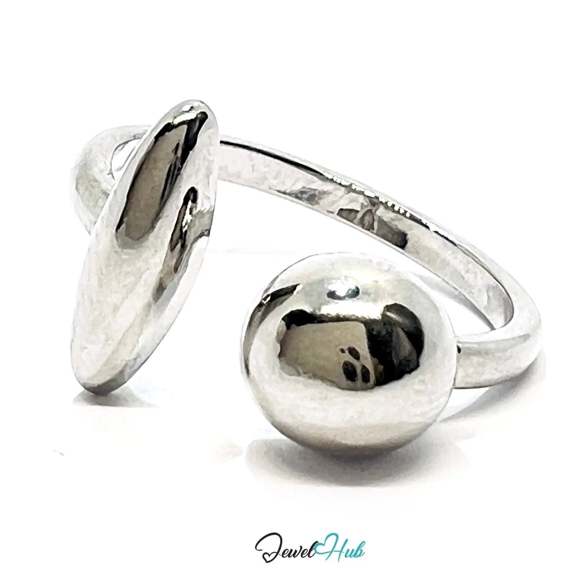 925 Silver Ring (Hallmarked) Ball & Oval Open - End Design | 2.6g | Adjustable UK M - N - O - JewelHub.co.uk