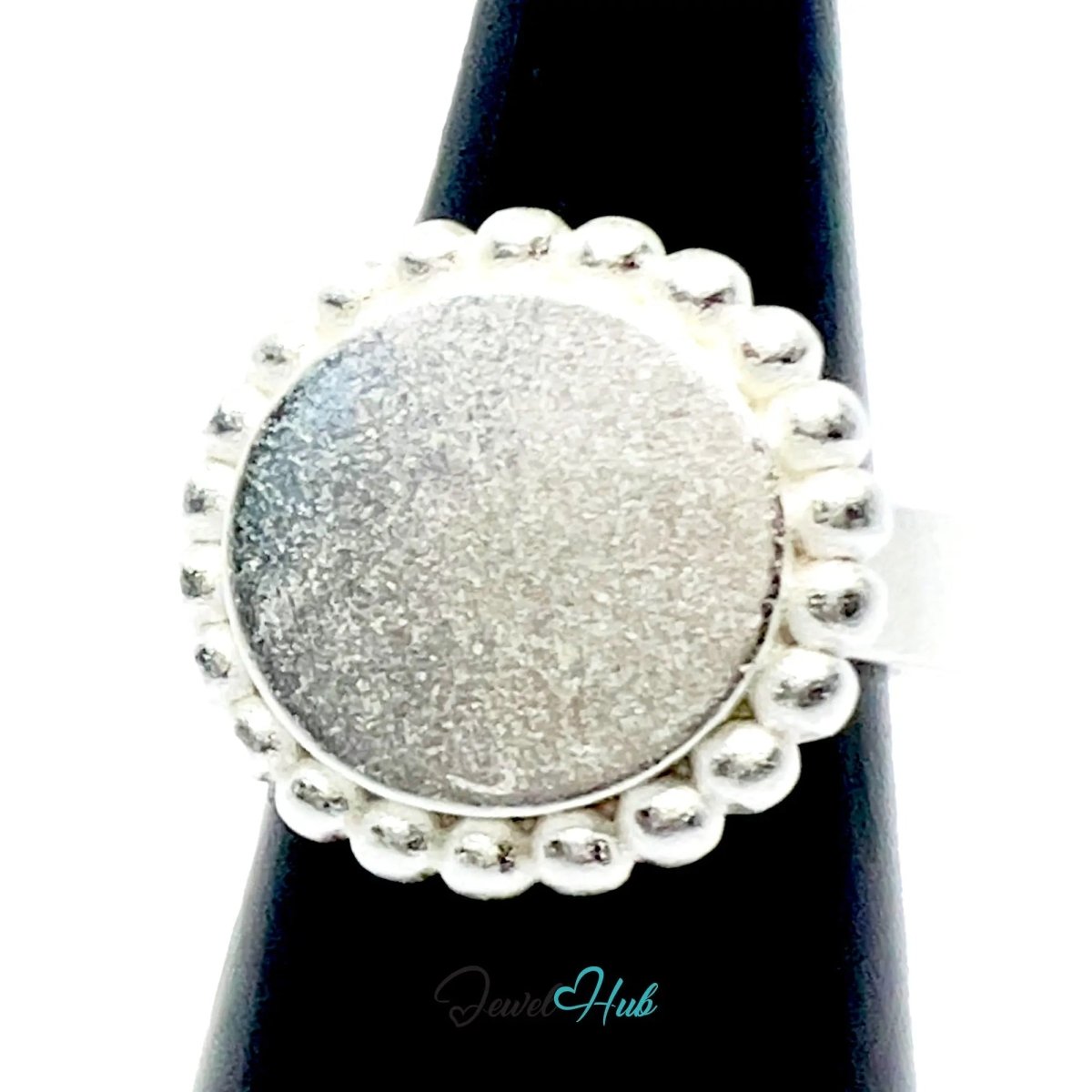 925 Silver Ring (Hallmarked) Beaded Disc · UK M - N - O · US 6.5–8 · 7.3g - JewelHub.co.uk