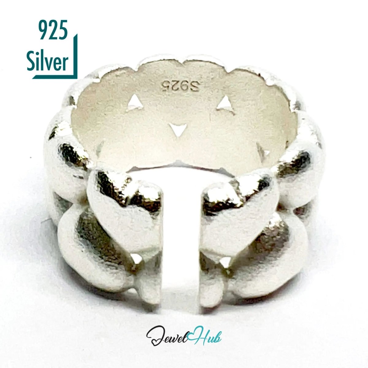 925 Silver Ring (Hallmarked) Clustered Hearts · UK M - N - O · US 6.5–8 · 8.65g - JewelHub.co.uk