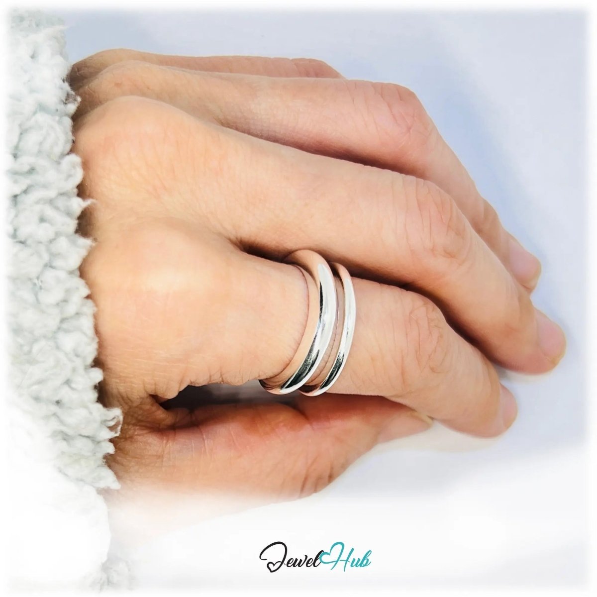 925 Silver Ring (Hallmarked) Double Band Design | 4.44g | Adjustable UK N - O - P - JewelHub.co.uk