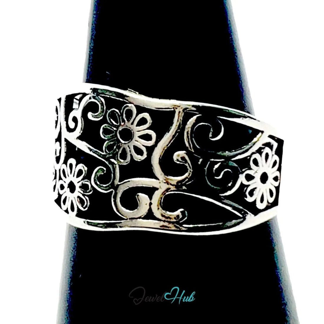 925 Silver Ring (Hallmarked) Floral Swirl · UK O - P - Q · US 7–8.5 · 3.19g - JewelHub.co.uk