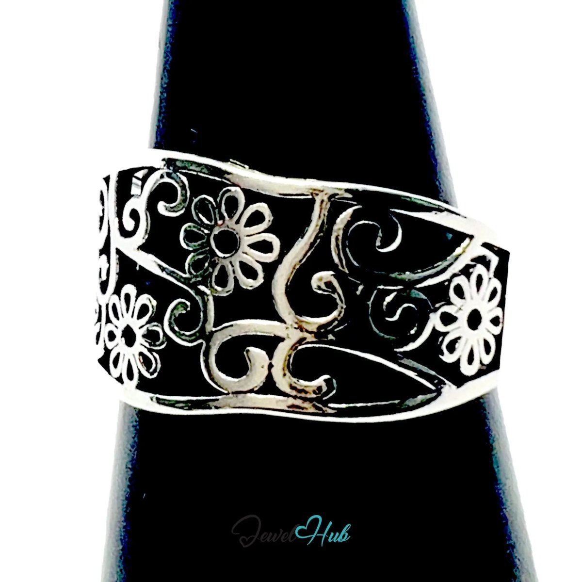 925 Silver Ring (Hallmarked) Floral Swirl · UK O - P - Q · US 7–8.5 · 3.19g - JewelHub.co.uk