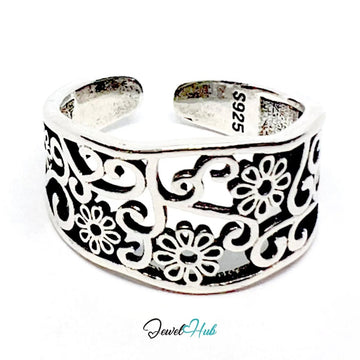 925 Silver Ring (Hallmarked) Floral Swirl · UK O - P - Q · US 7–8.5 · 3.19g - JewelHub.co.uk