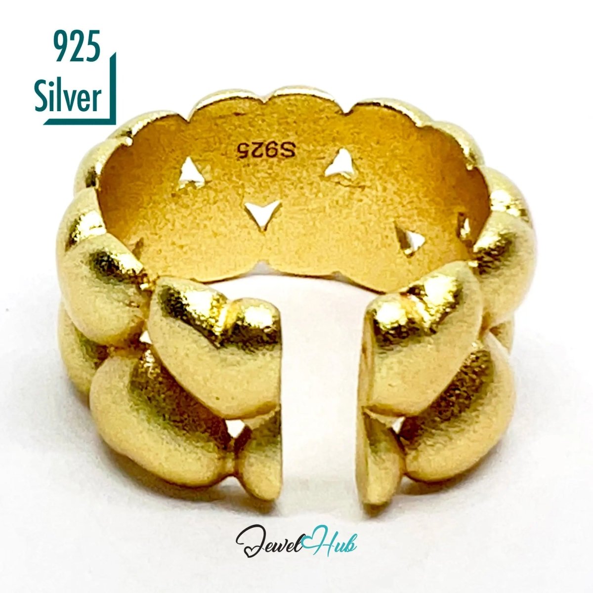 925 Silver Ring (Hallmarked) Gold - Tone Clustered Hearts · UK M - N - O · US 6.5–8 · 8.35g - JewelHub.co.uk