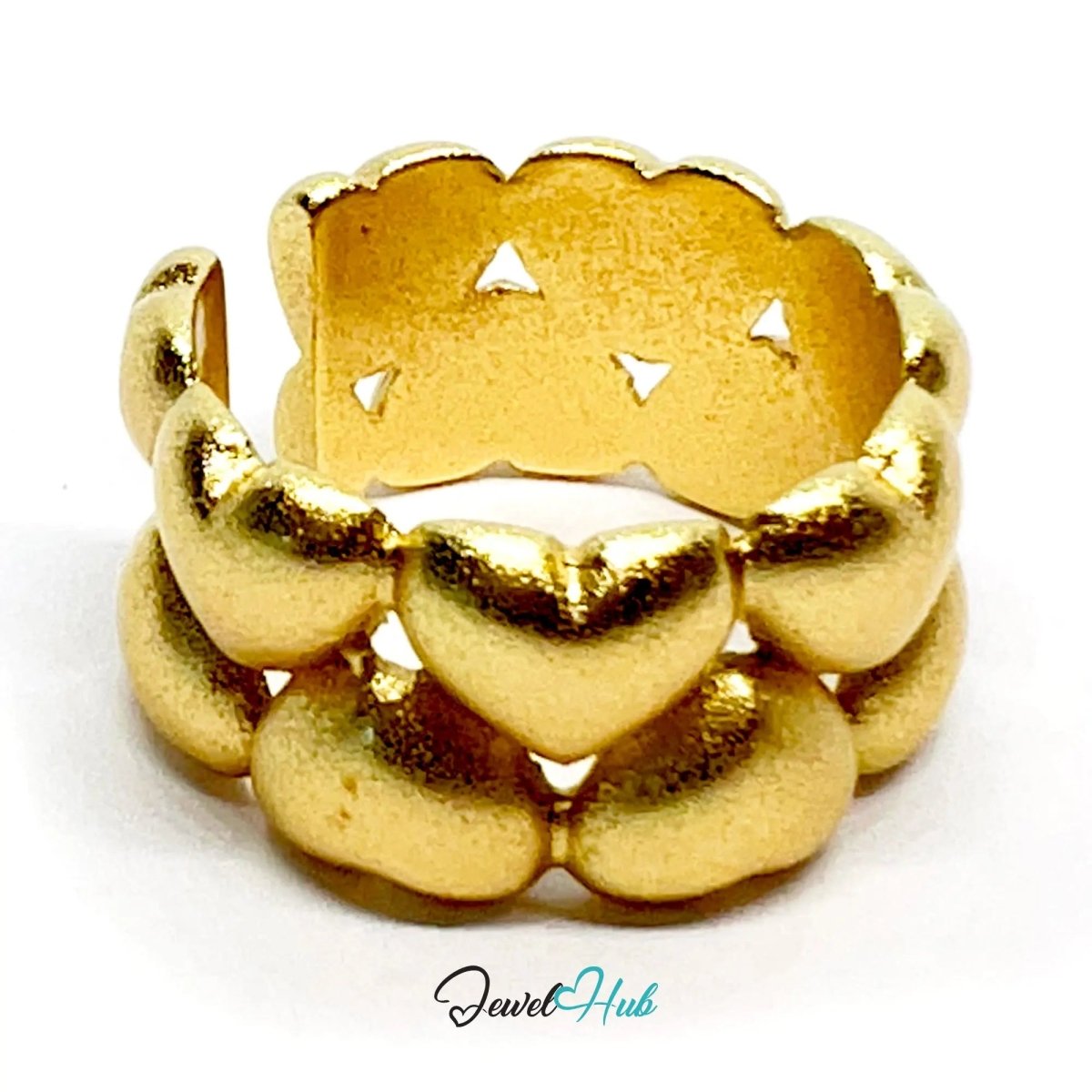 925 Silver Ring (Hallmarked) Gold - Tone Clustered Hearts · UK M - N - O · US 6.5–8 · 8.35g - JewelHub.co.uk