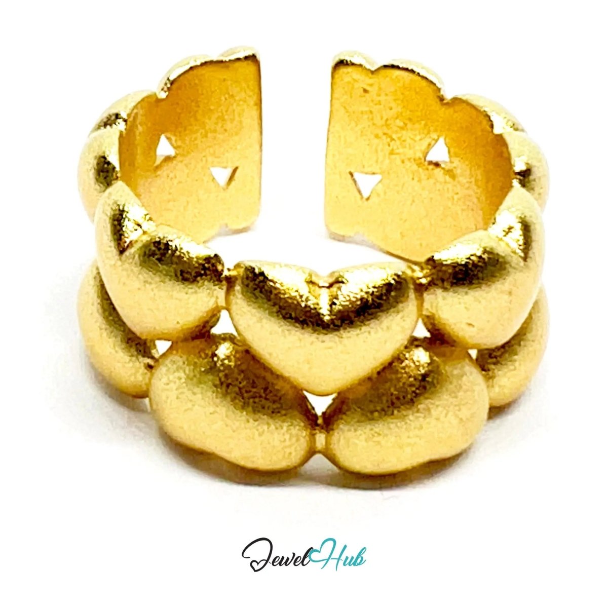 925 Silver Ring (Hallmarked) Gold - Tone Clustered Hearts · UK M - N - O · US 6.5–8 · 8.35g - JewelHub.co.uk