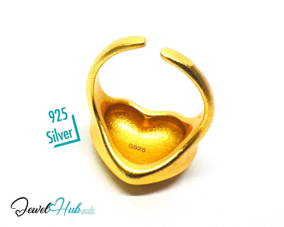 925 Silver Ring (Hallmarked) Gold - Tone Matte Heart · UK L - M - N · US 6–7.5 · 7.48g - JewelHub.co.uk