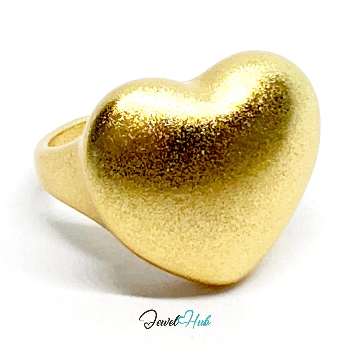 925 Silver Ring (Hallmarked) Gold - Tone Matte Heart · UK L - M - N · US 6–7.5 · 7.48g - JewelHub.co.uk