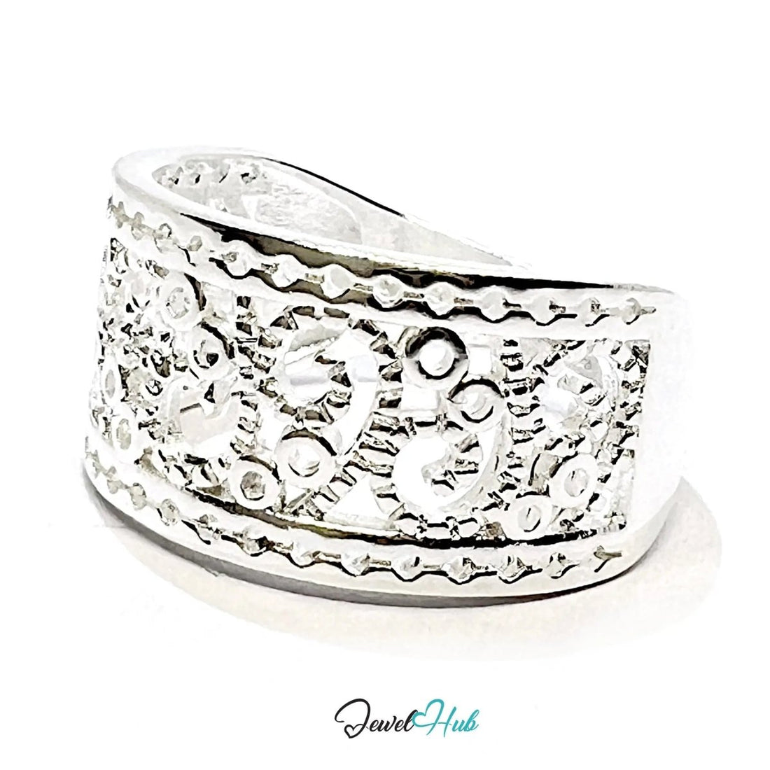925 Silver Ring (Hallmarked) Lace - Inspired Pattern with Beaded Edges | 3.6 - 4.2g | UK N US 7 / UK R US 9 - JewelHub.co.uk