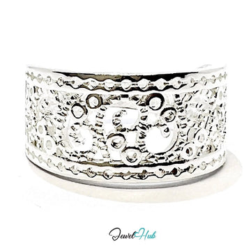 925 Silver Ring (Hallmarked) Lace - Inspired Pattern with Beaded Edges | 3.6 - 4.2g | UK N US 7 / UK R US 9 - JewelHub.co.uk