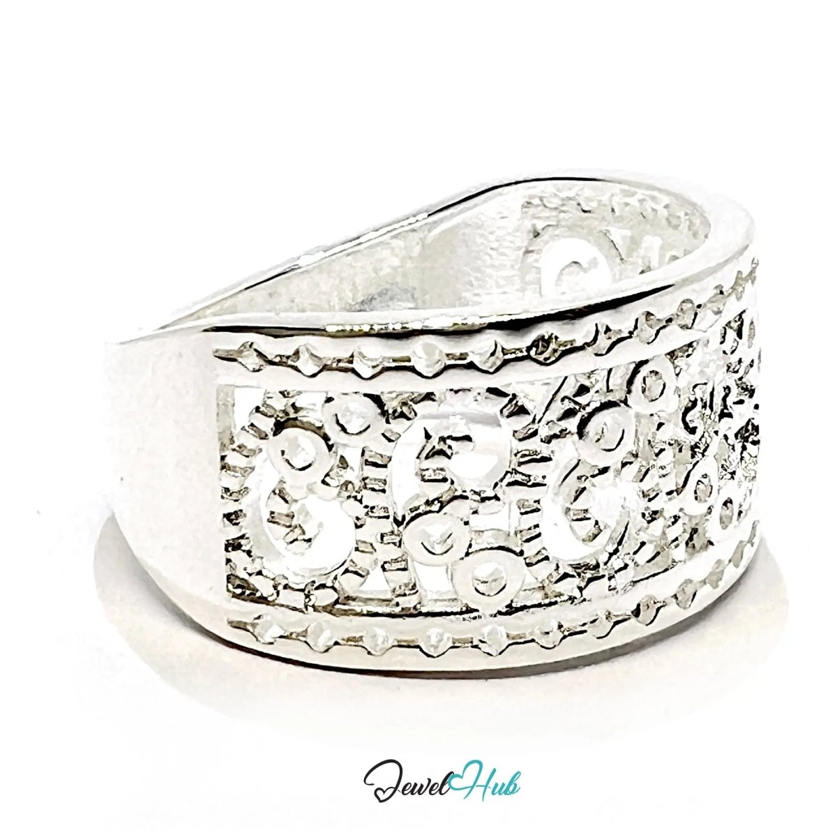 925 Silver Ring (Hallmarked) Lace - Inspired Pattern with Beaded Edges | 3.6 - 4.2g | UK N US 7 / UK R US 9 - JewelHub.co.uk