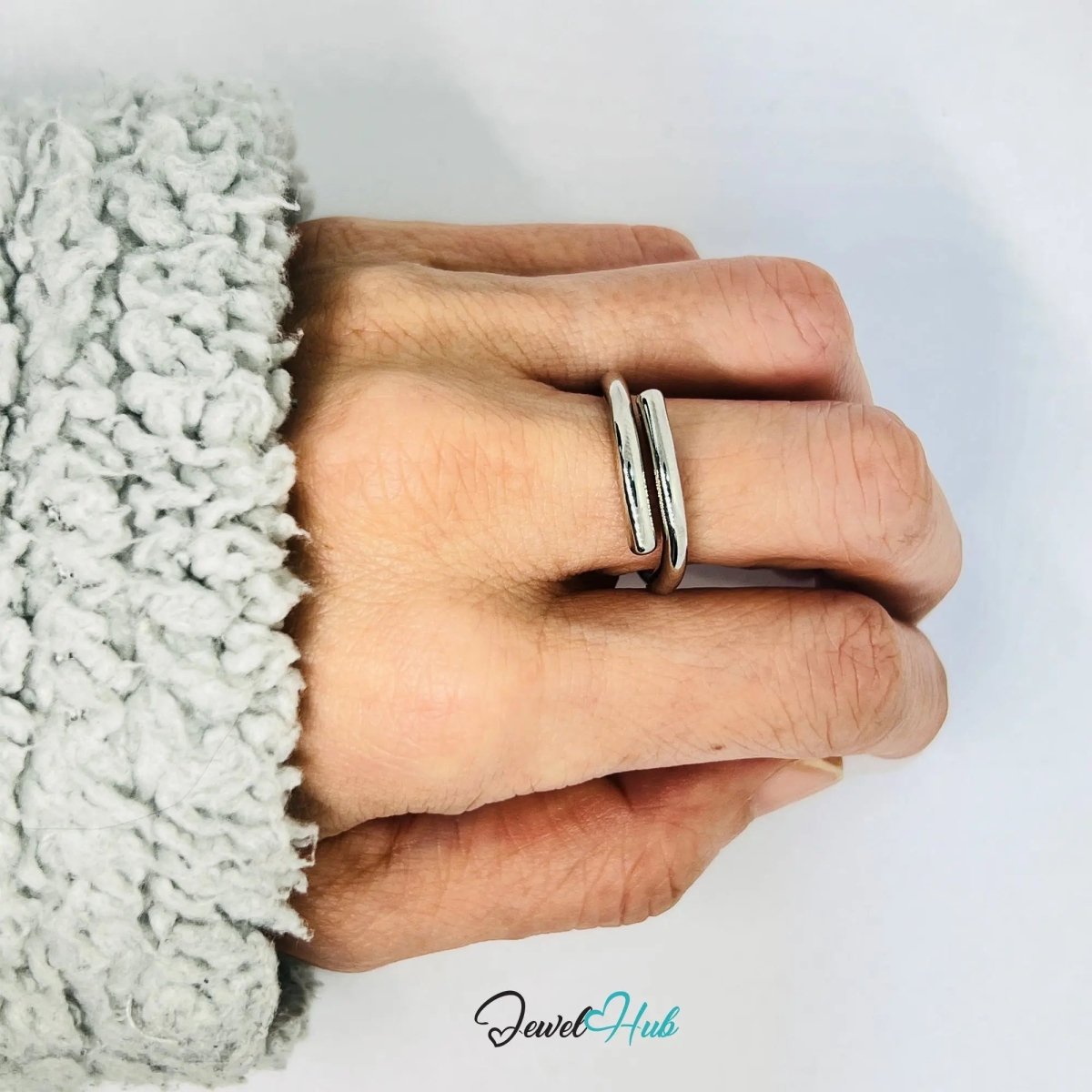 925 Silver Ring (Hallmarked) Open Double - Band + Minimalism | 3.29g | Adjustable UK N - O - P - JewelHub.co.uk