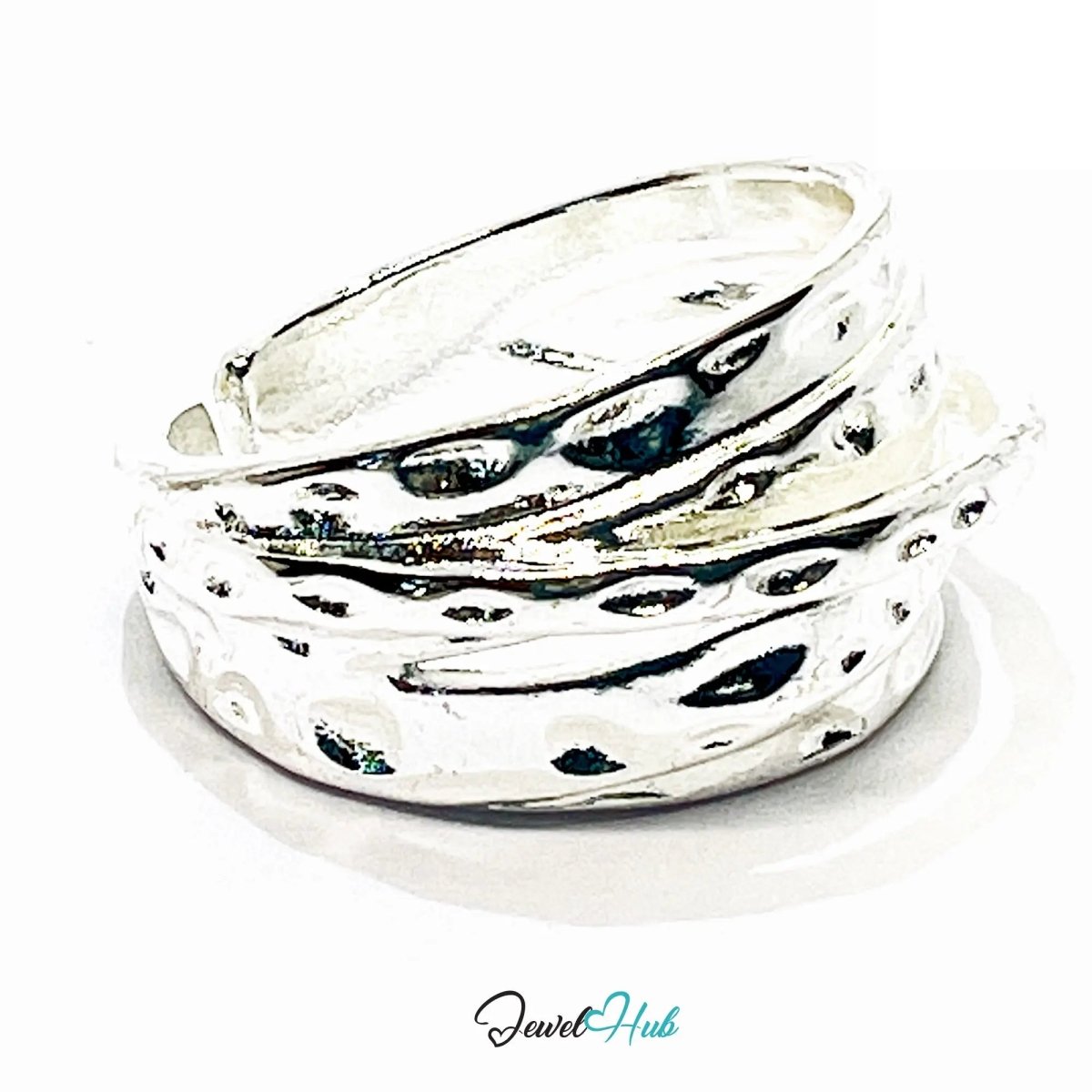 925 Silver Ring (Hallmarked) Pebble - Textured Design | 6.65g | Adjustable UK N - O - P - JewelHub.co.uk