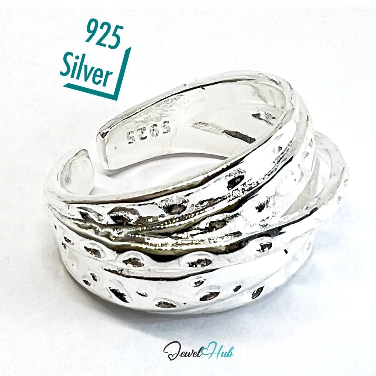 925 Silver Ring (Hallmarked) Pebble - Textured Design | 6.65g | Adjustable UK N - O - P - JewelHub.co.uk