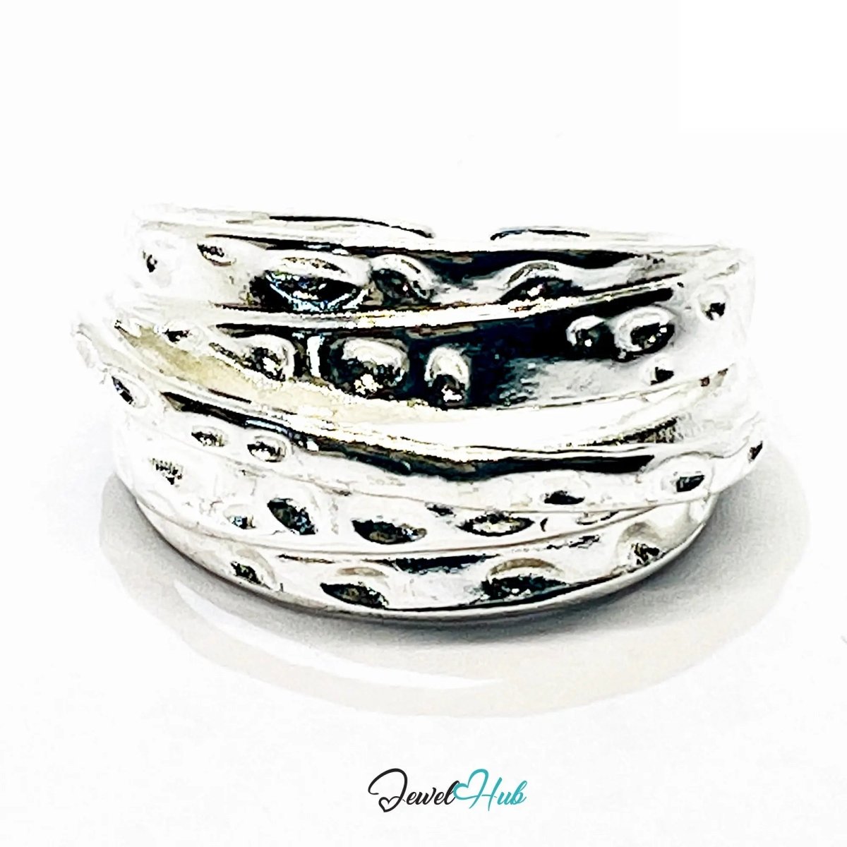925 Silver Ring (Hallmarked) Pebble - Textured Design | 6.65g | Adjustable UK N - O - P - JewelHub.co.uk