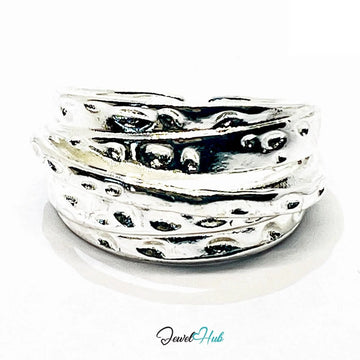 925 Silver Ring (Hallmarked) Pebble - Textured Design | 6.65g | Adjustable UK N - O - P - JewelHub.co.uk