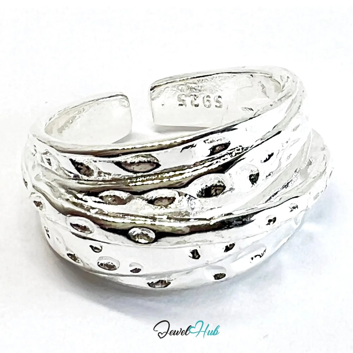 925 Silver Ring (Hallmarked) Pebble - Textured Design | 6.65g | Adjustable UK N - O - P - JewelHub.co.uk