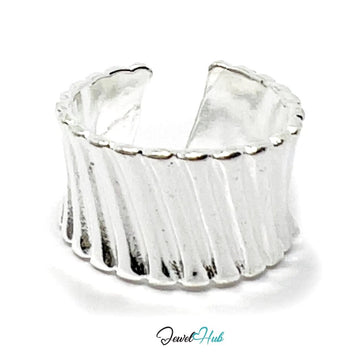 925 Silver Ring (Hallmarked) Ribbed Sculptural Statement | 6.98g | Adjustable UK N - O - P - JewelHub.co.uk