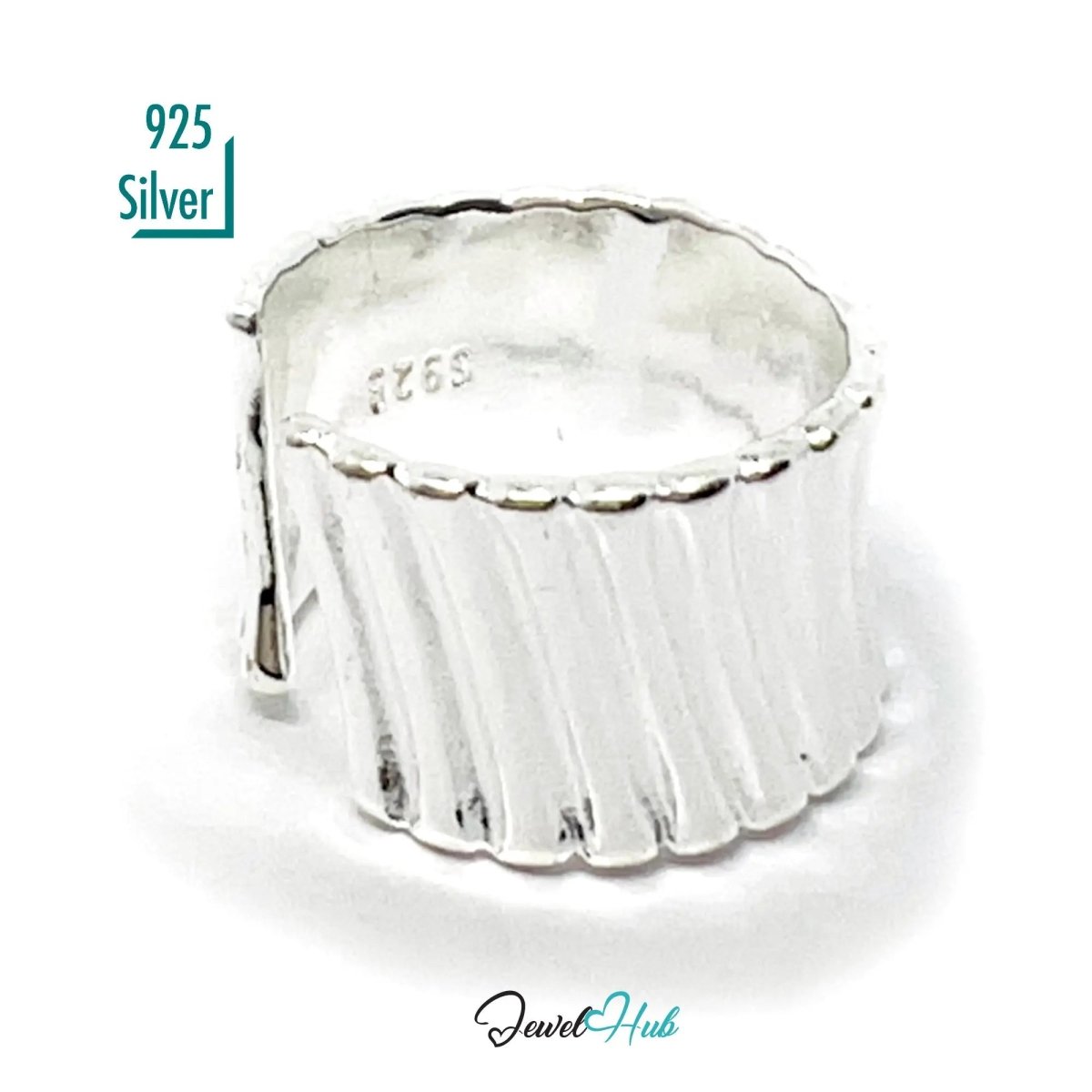 925 Silver Ring (Hallmarked) Ribbed Sculptural Statement | 6.98g | Adjustable UK N - O - P - JewelHub.co.uk
