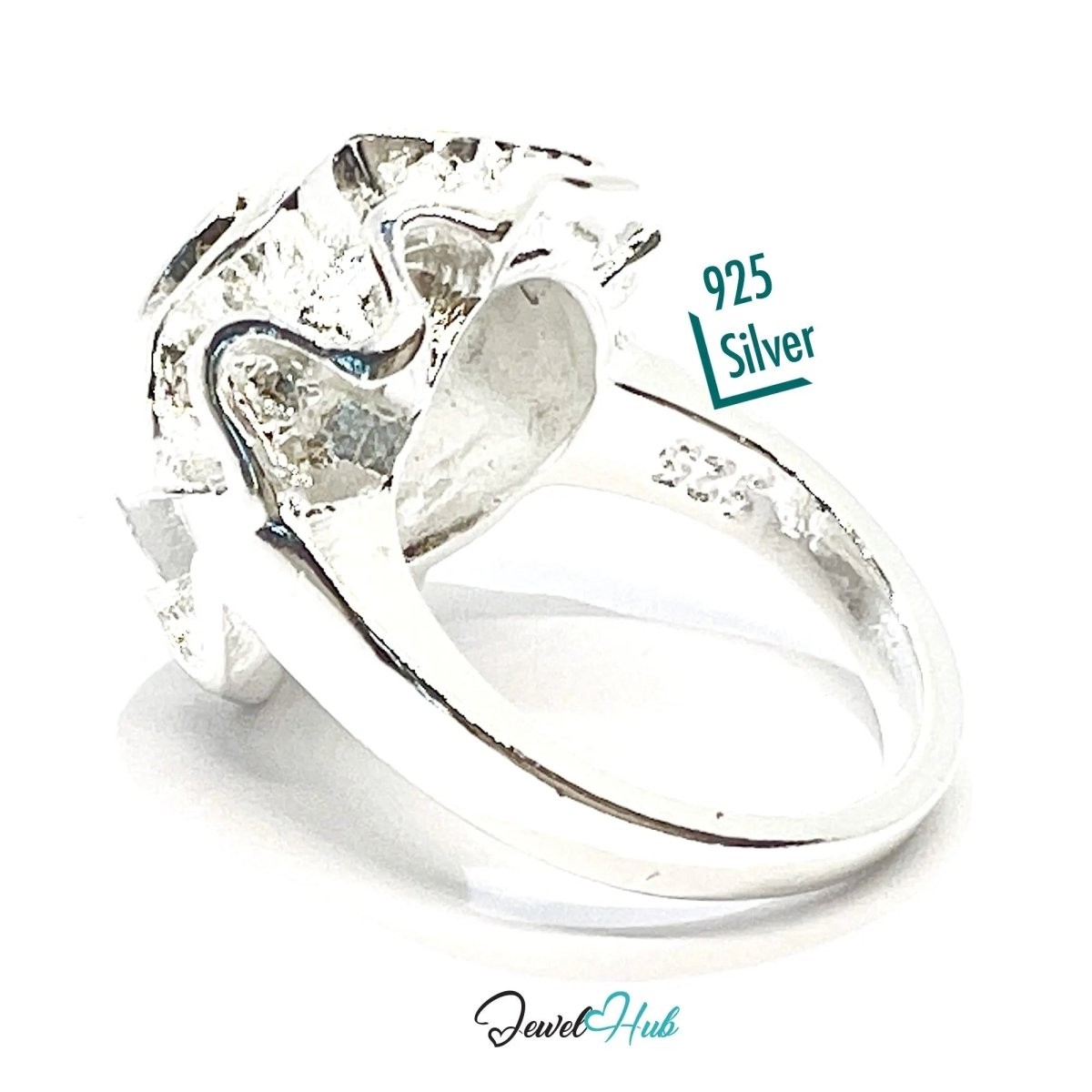 925 Silver Ring (Hallmarked) Rose Motif with Wavy Sculptural Band | 9.37g | UK N US 7 / UK Q US 8.5 - JewelHub.co.uk