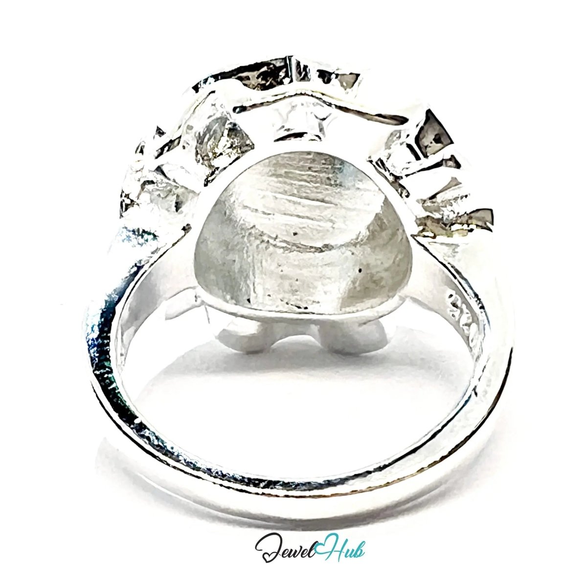 925 Silver Ring (Hallmarked) Rose Motif with Wavy Sculptural Band | 9.37g | UK N US 7 / UK Q US 8.5 - JewelHub.co.uk
