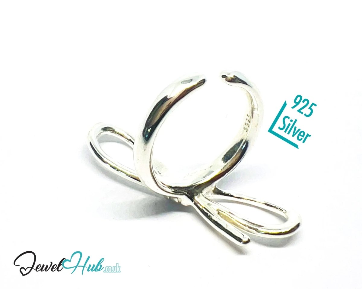 925 Silver Ring (Hallmarked) Sculptural Bow · UK M - N - O · US 6.5–8 · 5.94g - JewelHub.co.uk