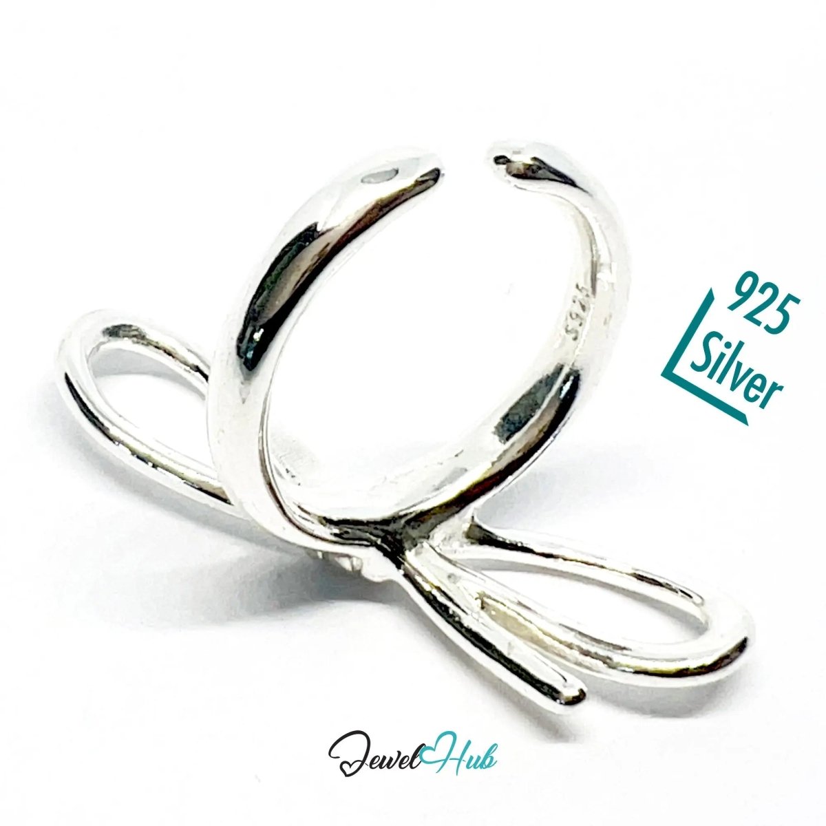 925 Silver Ring (Hallmarked) Sculptural Bow · UK M - N - O · US 6.5–8 · 5.94g - JewelHub.co.uk