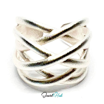 925 Silver Ring (Hallmarked) Sculptural Crossover · UK N - O - P · US 7–8.5 · 6.93g - JewelHub.co.uk