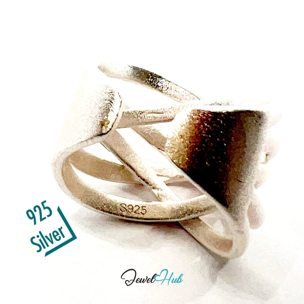 925 Silver Ring (Hallmarked) Sculptural Crossover · UK N - O - P · US 7–8.5 · 6.93g - JewelHub.co.uk