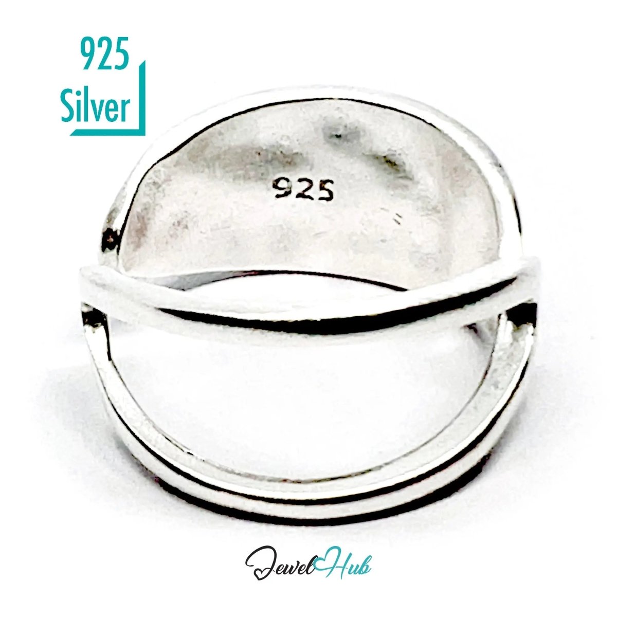 925 Silver Ring (Hallmarked) Sculptural V - Curve · UK M - N - O · US 6.5–8 · 3.3g - JewelHub.co.uk