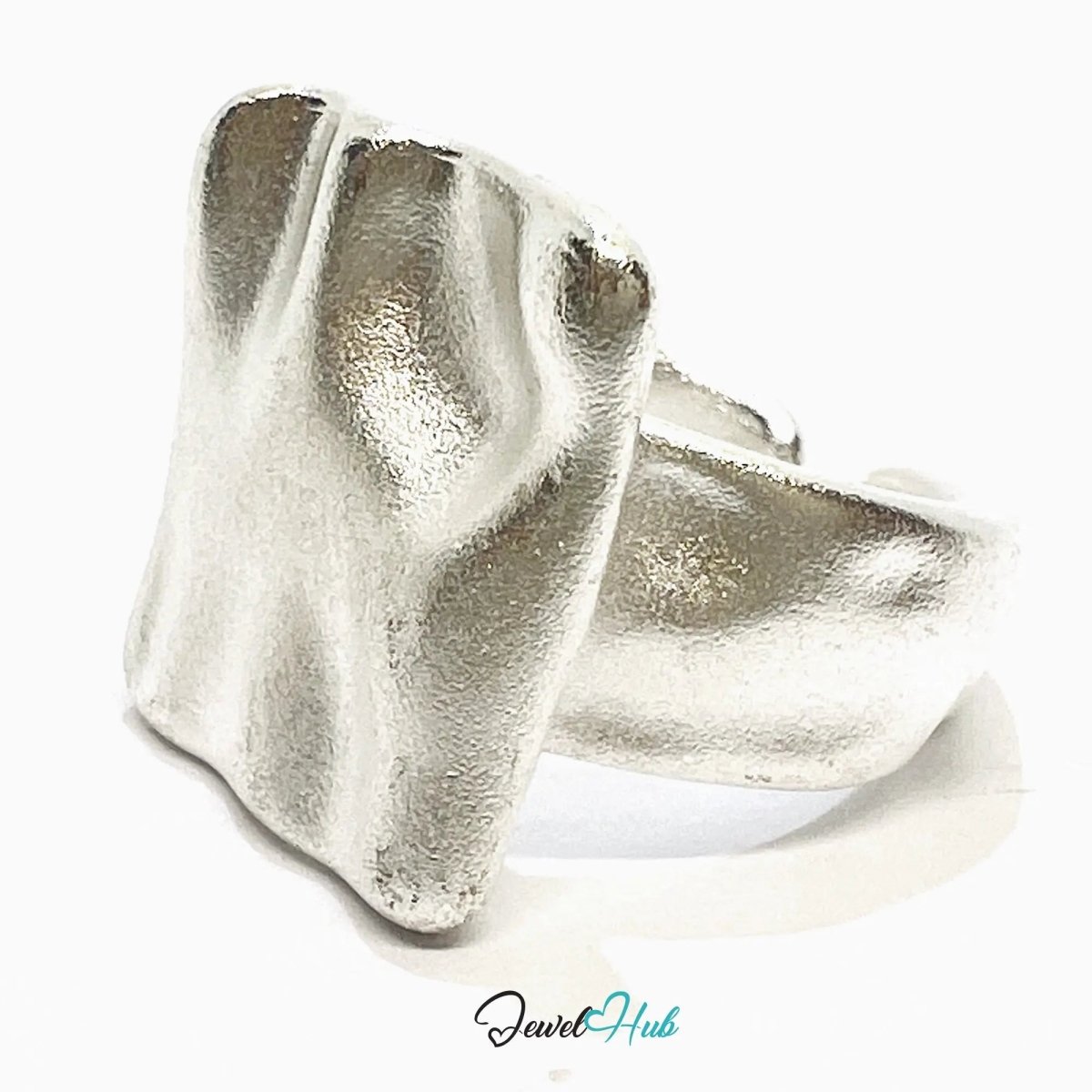 925 Silver Ring (Hallmarked) Square Top Design with Textured Finish | 9.4g | Adjustable UK M - N - O - JewelHub.co.uk