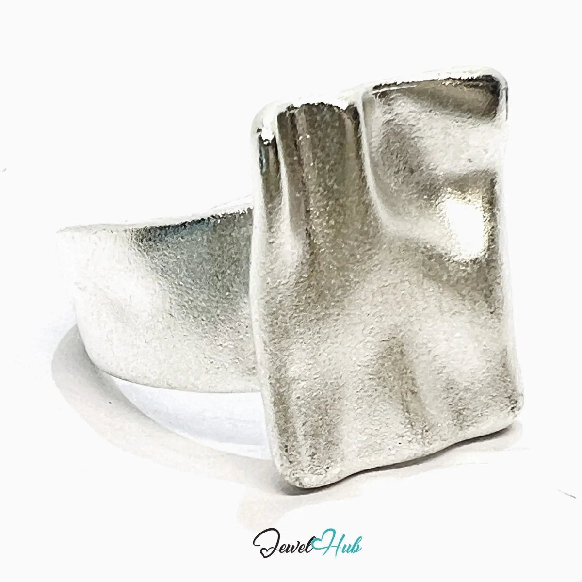 925 Silver Ring (Hallmarked) Square Top Design with Textured Finish | 9.4g | Adjustable UK M - N - O - JewelHub.co.uk