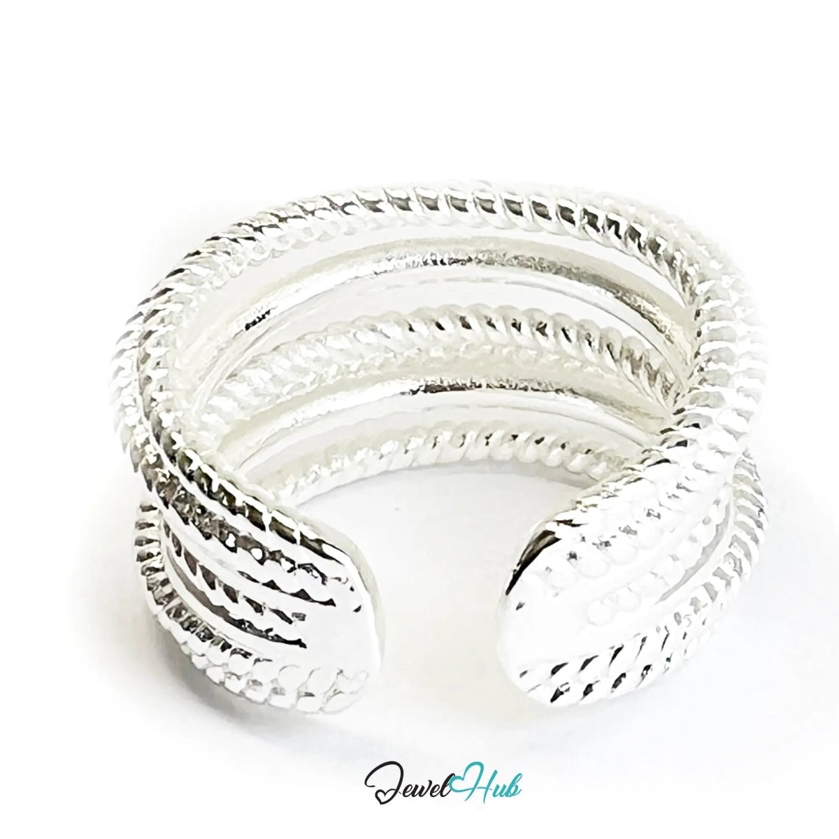 925 Silver Ring (Hallmarked) Twisted Rope – Minimalist Luxury | Adjustable UK O - P - Q - JewelHub.co.uk