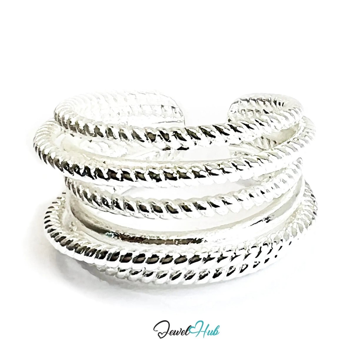 925 Silver Ring (Hallmarked) Twisted Rope – Minimalist Luxury | Adjustable UK O - P - Q - JewelHub.co.uk