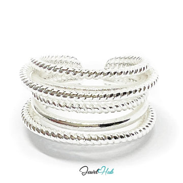 925 Silver Ring (Hallmarked) Twisted Rope – Minimalist Luxury | Adjustable UK O - P - Q - JewelHub.co.uk