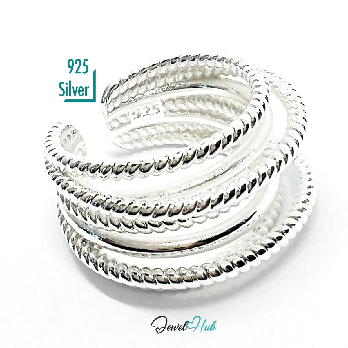 925 Silver Ring (Hallmarked) Twisted Rope – Minimalist Luxury | Adjustable UK O - P - Q - JewelHub.co.uk