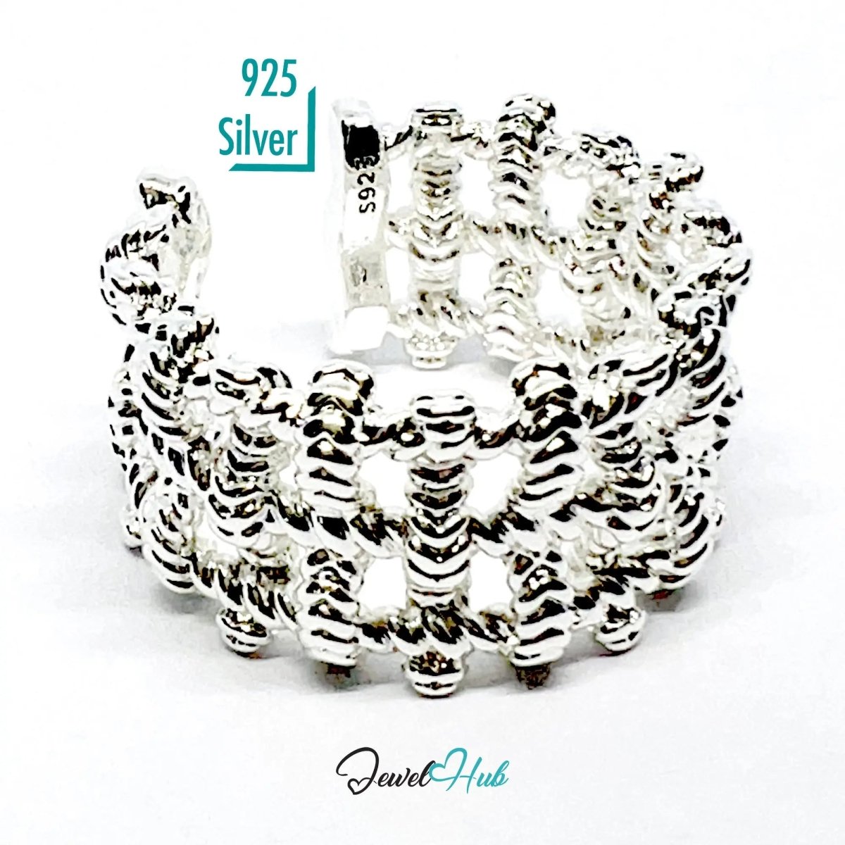 925 Silver Ring (Hallmarked) Woven Link · UK N - O - P · US 7–8.5 · 9.41g - JewelHub.co.uk