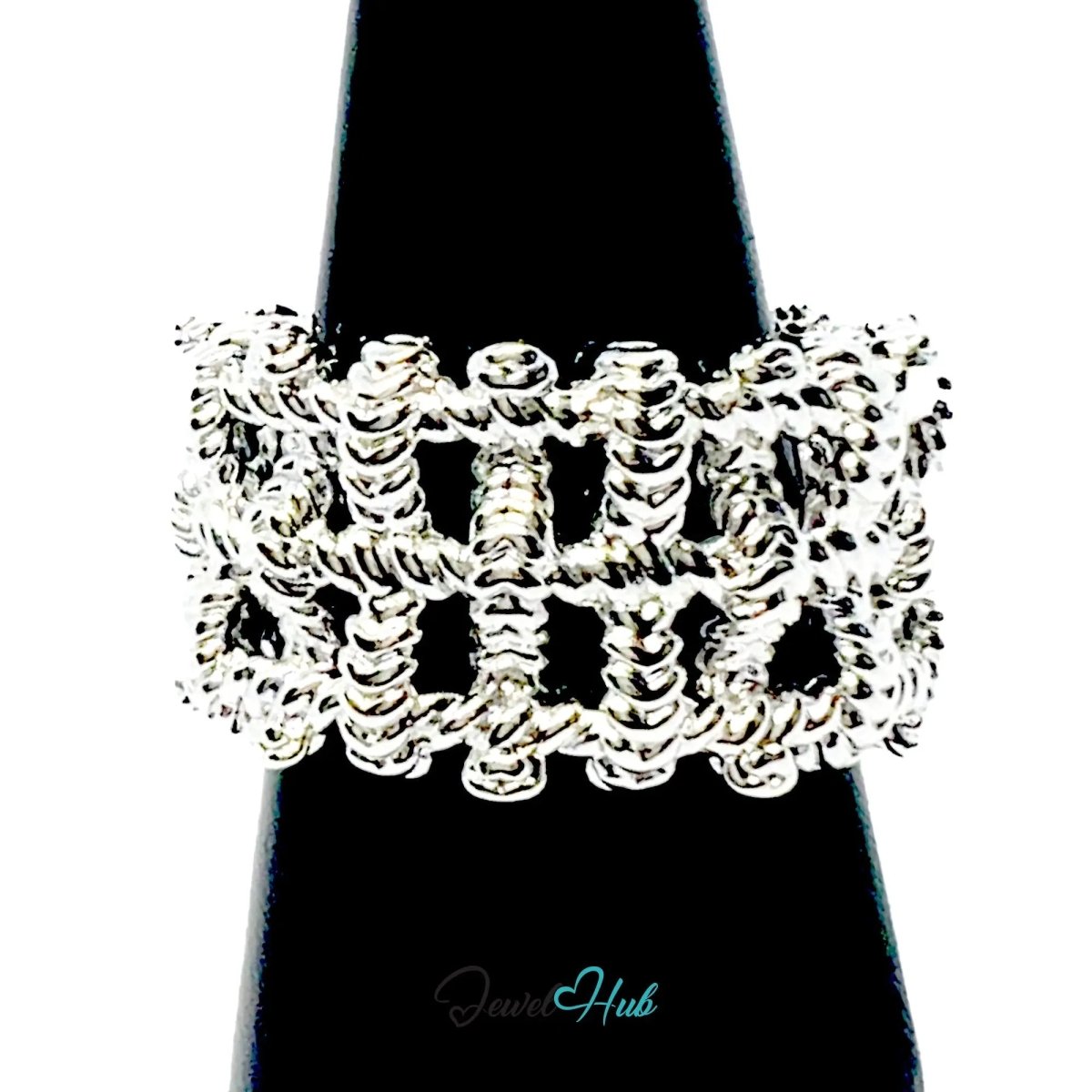 925 Silver Ring (Hallmarked) Woven Link · UK N - O - P · US 7–8.5 · 9.41g - JewelHub.co.uk