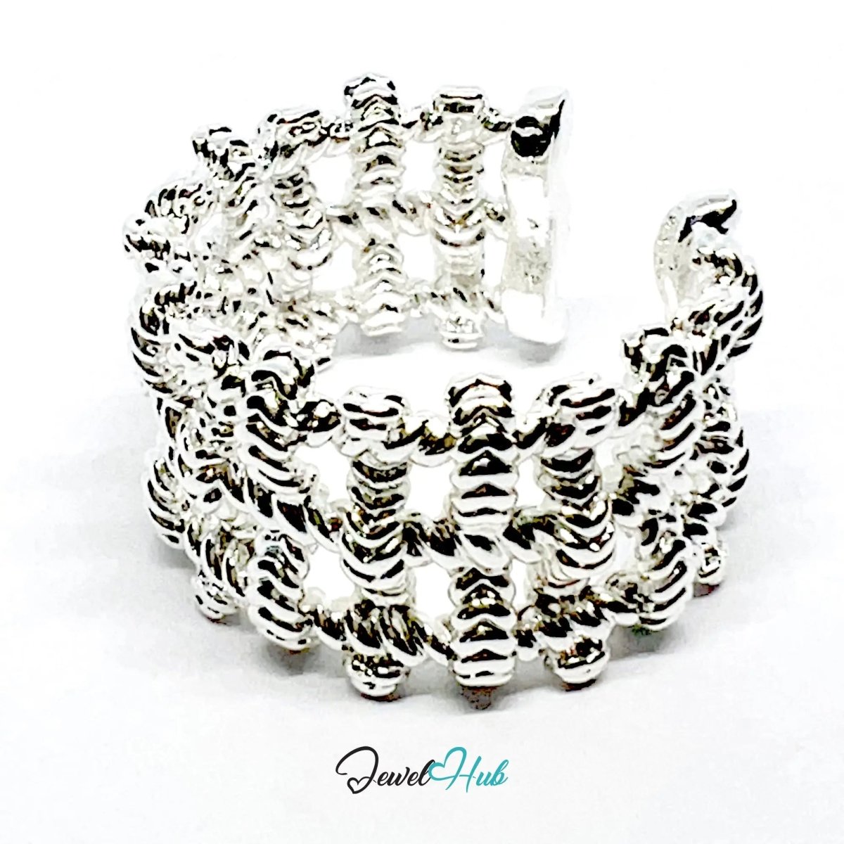 925 Silver Ring (Hallmarked) Woven Link · UK N - O - P · US 7–8.5 · 9.41g - JewelHub.co.uk