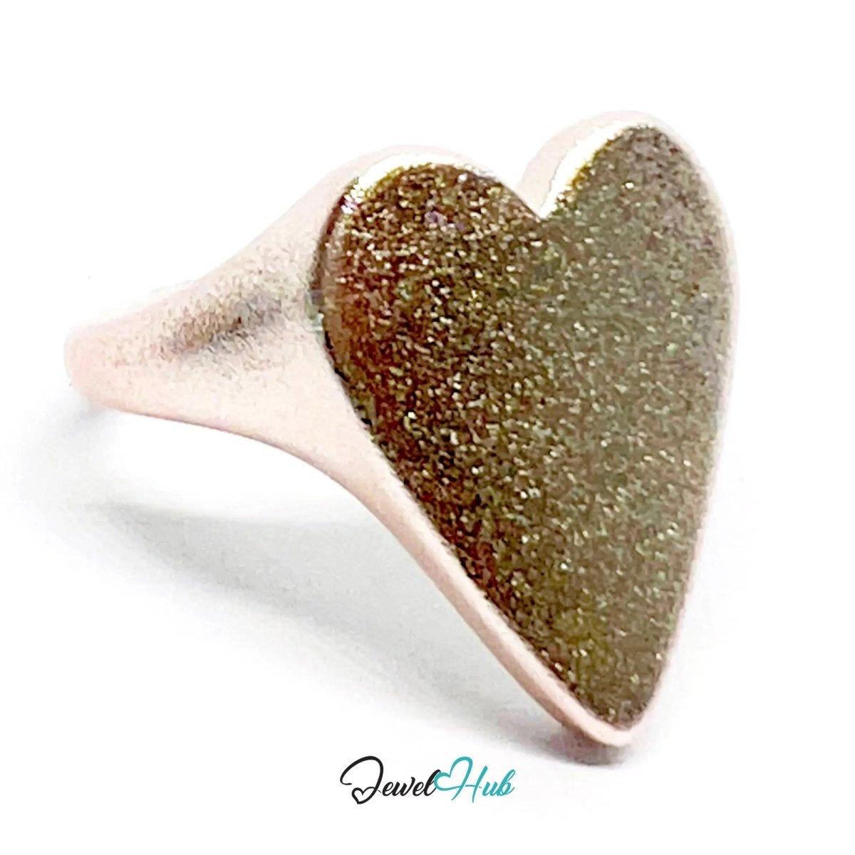 925 Silver Ring · Rose Gold - Plated Glitter Heart · UK L - M - N · US 6–7.5 · 3.46g · Hallmarked - JewelHub.co.uk