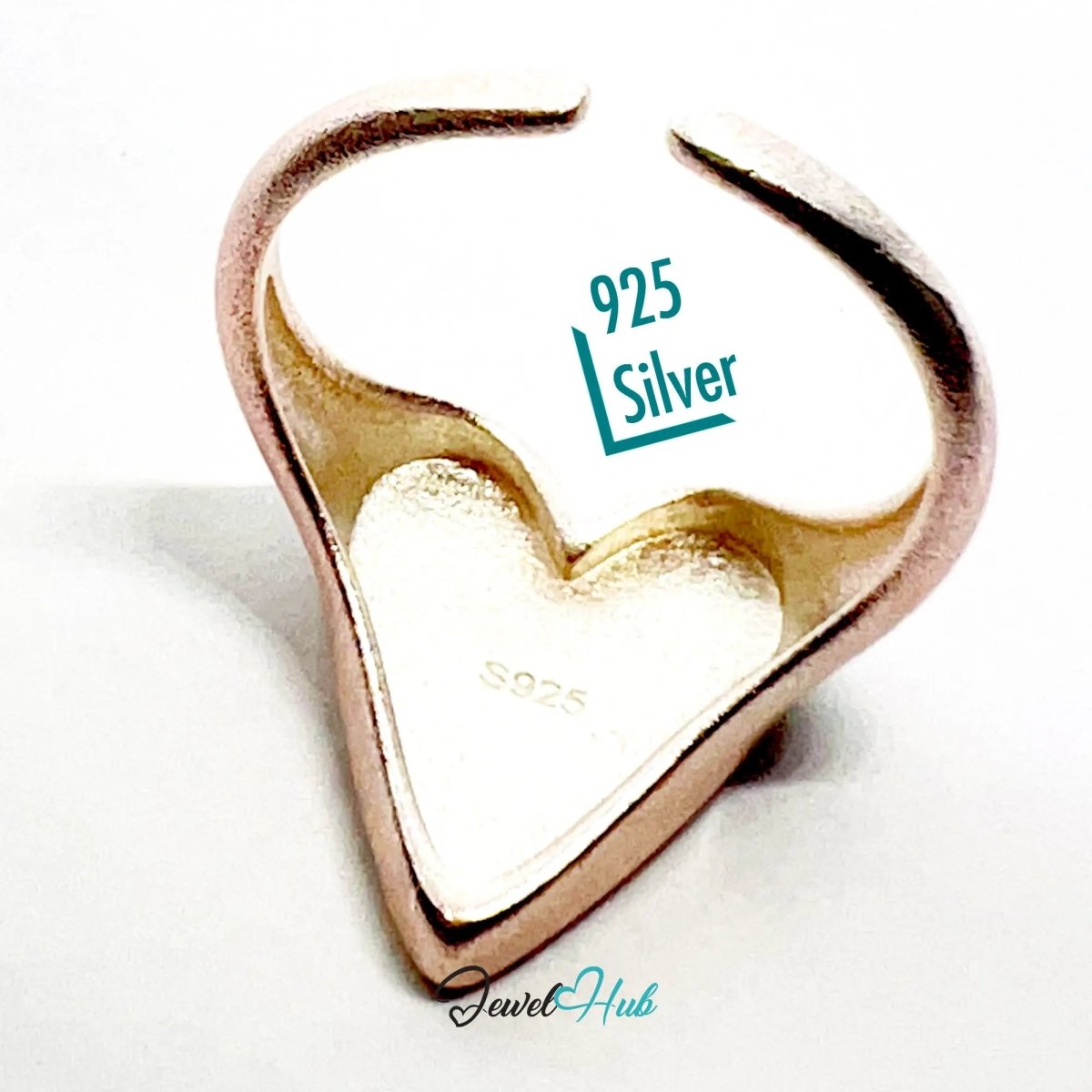 925 Silver Ring · Rose Gold - Plated Glitter Heart · UK L - M - N · US 6–7.5 · 3.46g · Hallmarked - JewelHub.co.uk