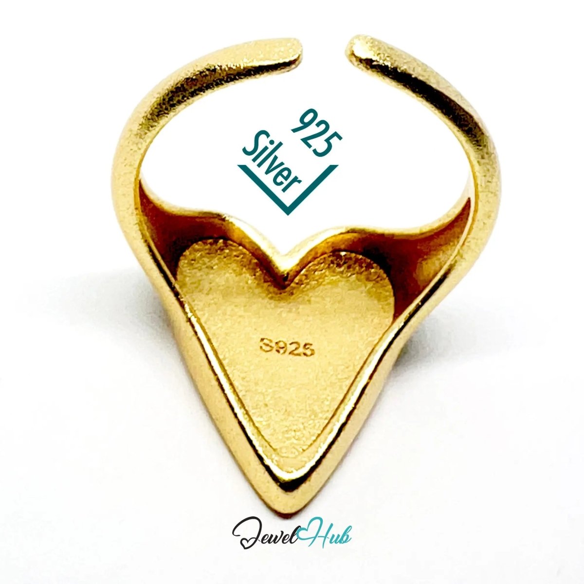 925 Silver Ring · Rose Gold - Plated Heart · Matte Finish · UK L - M - N · US 6–7.5 · 3.58g · Hallmarked - JewelHub.co.uk